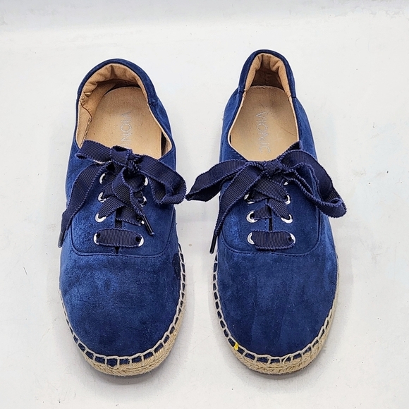 Vionic Lace Up Espadrille Flats Coast Sandy Suede Orthotic In Blue Size 7.5 - Picture 2 of 16